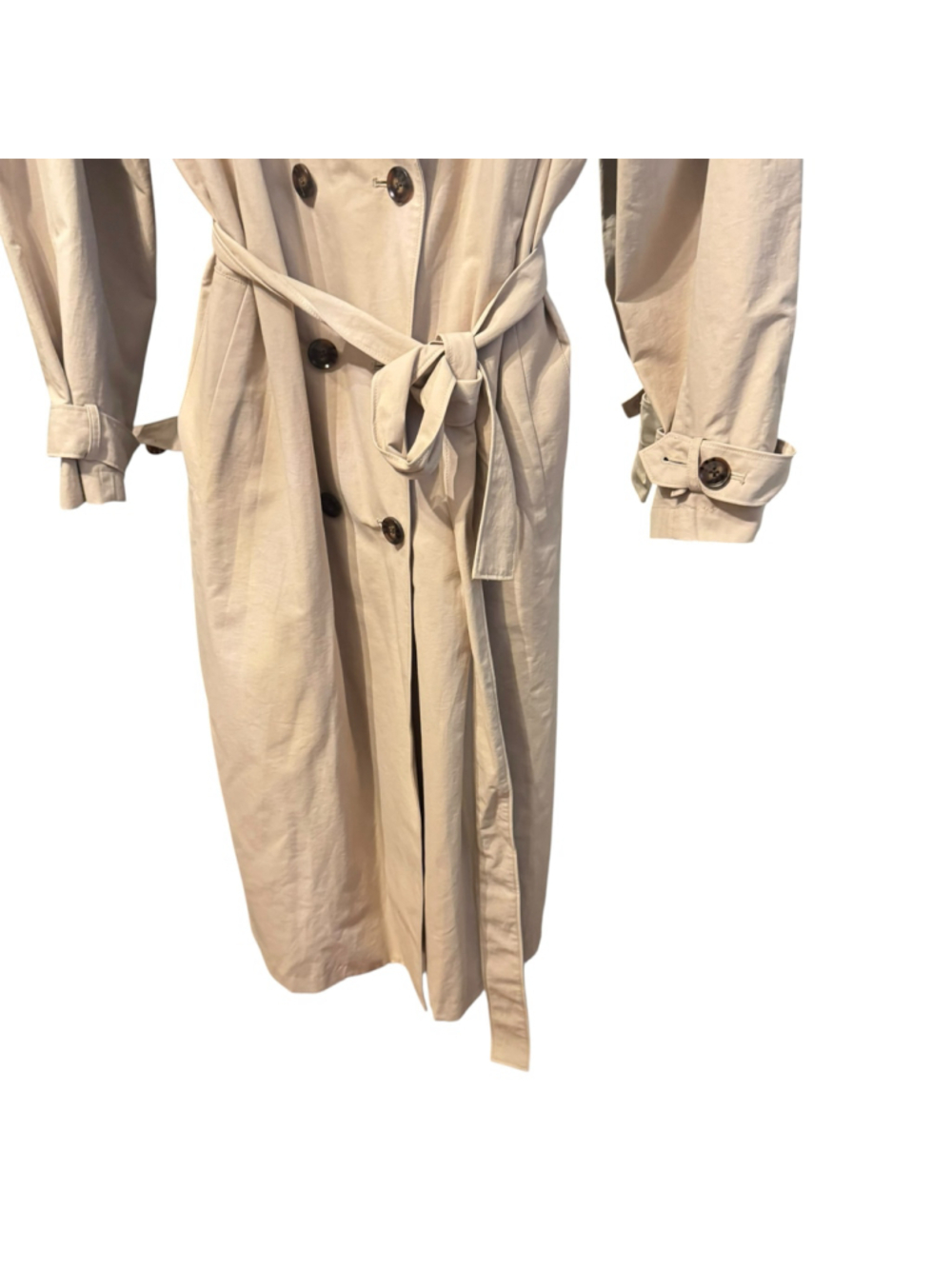 Size L The Drop Noa Beige Classic Double Breasted Lightweight Long Trench Coat - Picture 3 of 7